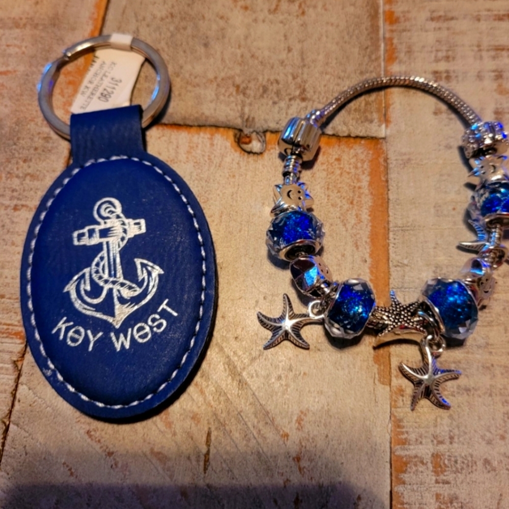Nwt navy blue Key West leather keychain & Nautical bracelet bundle